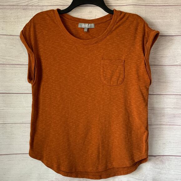Marled Essentials Burnt Orange Tee Shirt with Folded Cuff Short Sleeves Size M - Picture 1 of 13